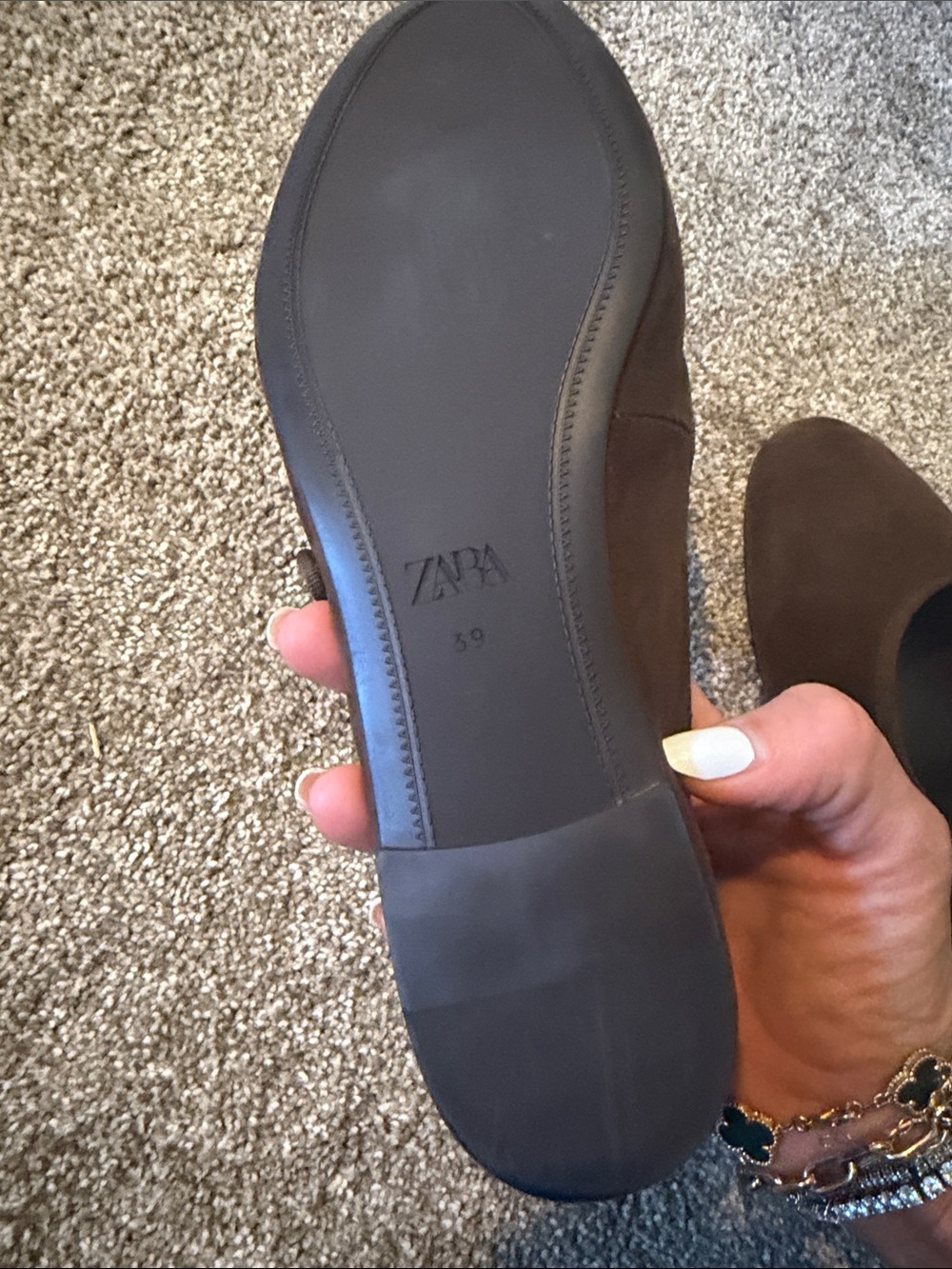 Zara Brown Suede Mary Jane Flats with Gold Buckle - Picture 2 of 2